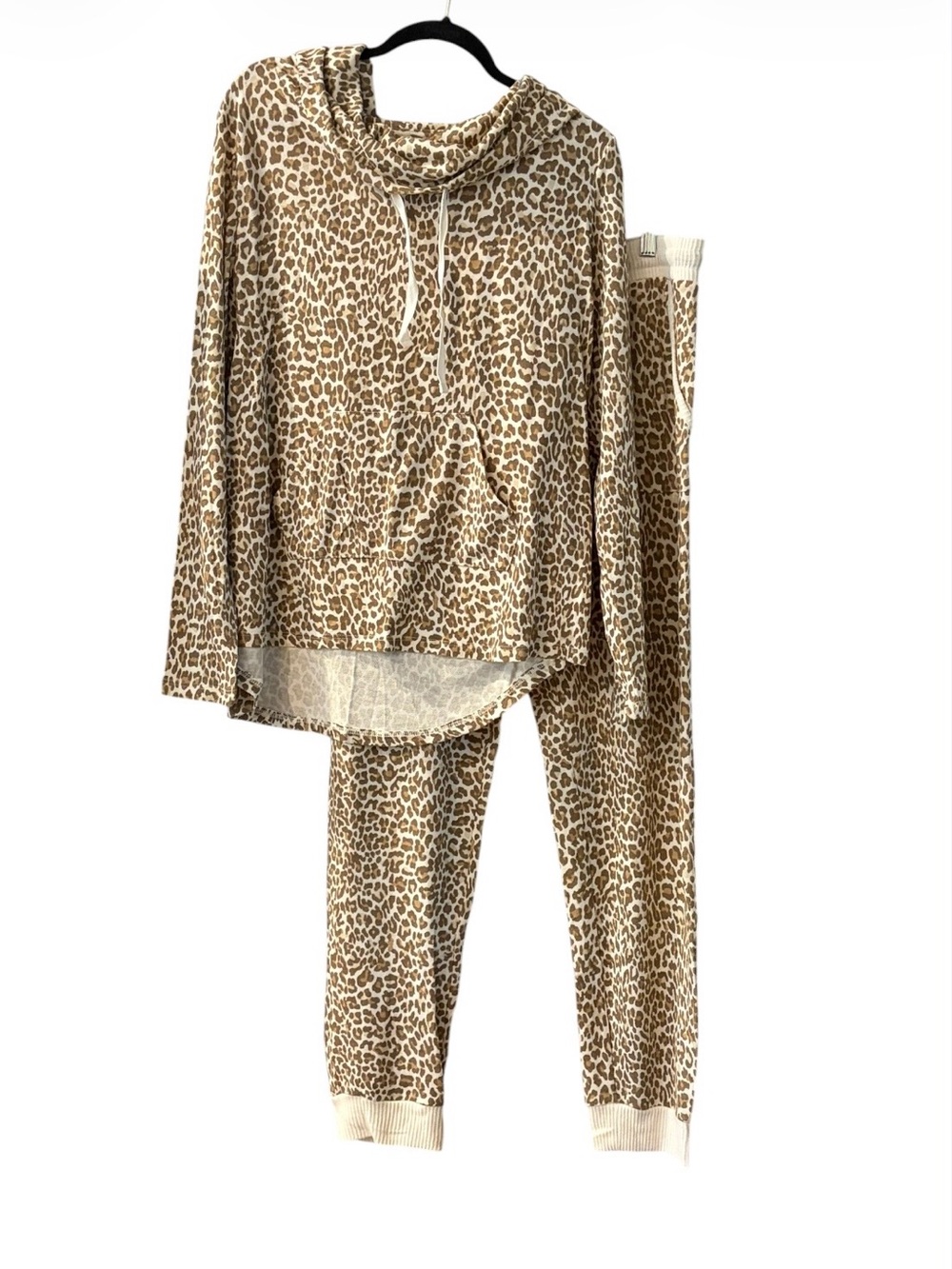 NWT Planet Gold Leopard Cowl Neck Sweatshirt and Drawstring Jogger Lounge Set XL